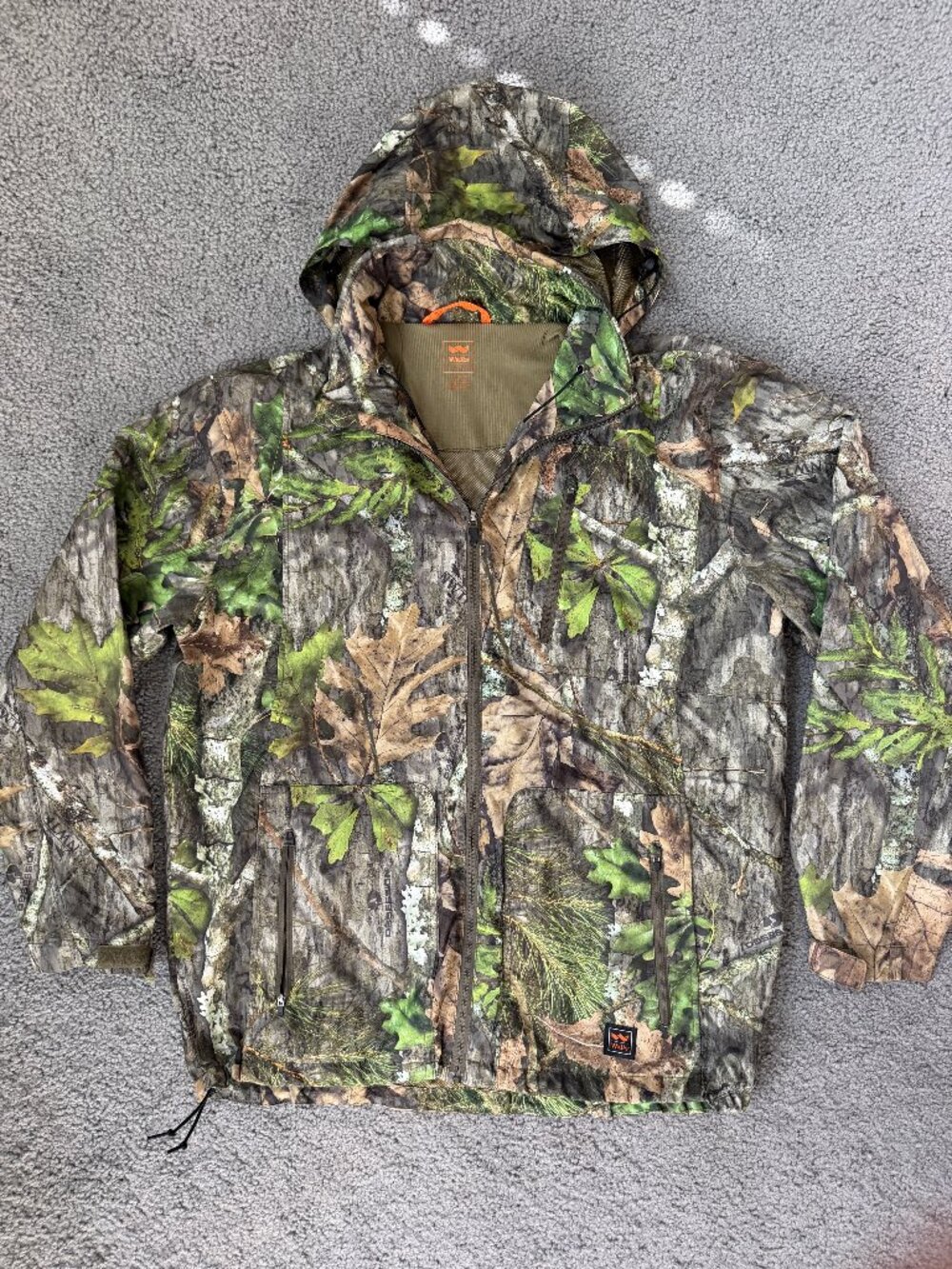 Walls NWTF Mossy Oak Turkey Hunting Jacket Size L w/Built-in Mask - Snood - EUC